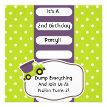 Customised Dump Truck Birthday Invitation
