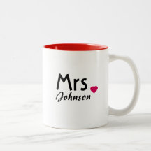 Customised Mr and Mrs mug set with red love heart