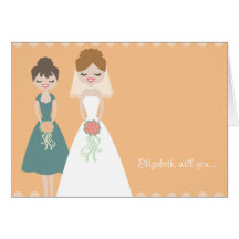 Customised Orange-Teal Be My Bridesmaid Cards