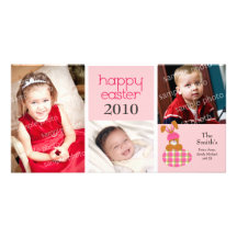 Customised Sweet Happy Easter 3-Photo Card: pink