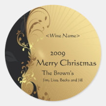 Customised Wine Labels for Christmas Gold Round Sticker