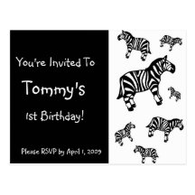 Customised Zebra Party Invitations Postcards