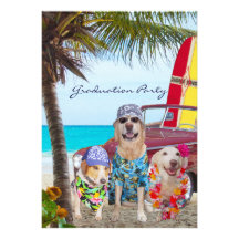 Customizable Funny Dogs Graduation Beach Party Invites