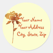 Cut golden rose, name, address label stickers