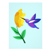 Cut Paper Hummingbird & Flower Custom Invitation