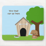 Cute adorable cartoon doggie & dog house mousepad