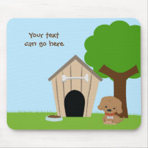 Cute adorable cartoon doggie & dog house mousepad