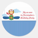 Cute aeroplane pilot boys birthday party stickers