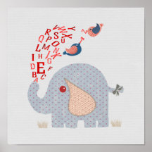 Cute Alphabet Elephant Baby Nursery Print