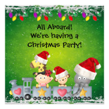 Cute Animals & Girl on Train ChristmasParty Personalized Announcement