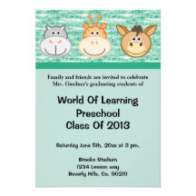 Cute Animals Preschool Or Kindergarten Graduation Custom Announcements