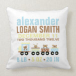 Cute Animals Toy Train Birth Announcement Throw Pillow