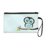 Cute Aqua Owl Wristlet Clutches