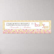 Cute as a Button Girl Baby Shower Banner Poster