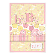 Cute as a Button Girl Invitation Card