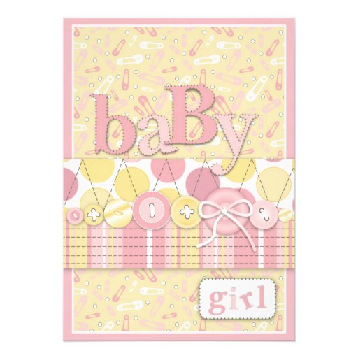 Cute as a Button Girl Invitation Card