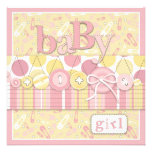 Cute as a Button Girl Invitation Square