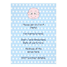 Cute Baby Boy, on blue polka dot pattern. Invite