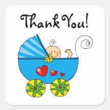 Cute baby boy thank you square stickers