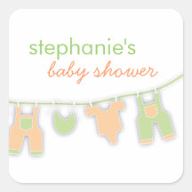 Cute Baby Clothes on the Line Neutral Baby Shower Square Stickers