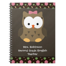 Cute Baby Girl Owl, Pink/Green/Brown Note Book