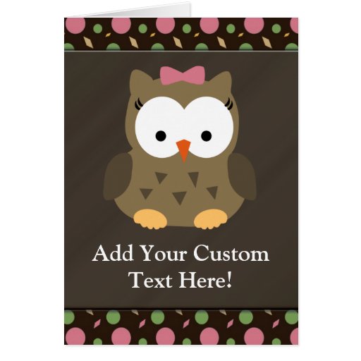 Cute Baby Girl Owl with Pink Bow Cards