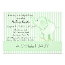 Cute Baby Light Green Elephant Neutral Baby Shower Custom Announcements