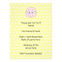 Cute Baby, on yellow polka dot pattern. Custom Invites