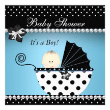Cute Baby Shower Baby Boy Blue Black Pram Announcement