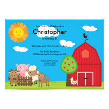 Cute Barn Yard Farm Animals Birthday Party Invite