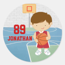 Cute basketball player red basketball jersey round sticker