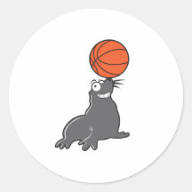 cute basketball seal round stickers