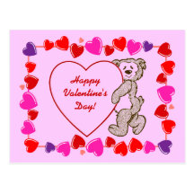 Cute Bear and Heart Border Kids Valentine's Day Postcard