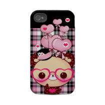 Cute bear with pink glasses and balloons on plaid casemate cases