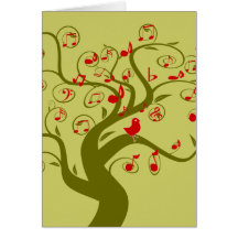 Cute Bird Swirl Tree Gifts and Invitations Greeting Cards