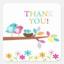 Cute Birds Nest Thank You Twins Baby Shower Square Square Stickers