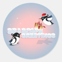 Cute Birds with Christmas Present Round Sticker