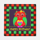 Cute Birthday magnet with cute hearts Owl