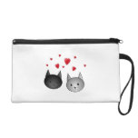 Cute Black and Grey Cats, with Hearts. Wristlet Clutch