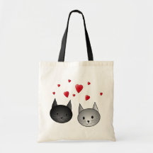 Cute Black and Grey Cats, with Hearts. Bag