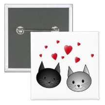Cute Black and Grey Cats, with Hearts. Pinback Button
