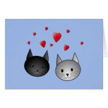 Cute Black and Grey Cats, with Hearts. Cards