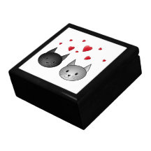 Cute Black and Grey Cats, with Hearts. Gift Box