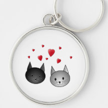 Cute Black and Grey Cats, with Hearts. Keychain