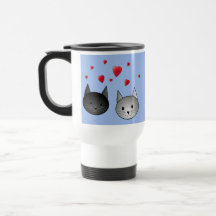Cute Black and Grey Cats, with Hearts. Mug