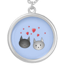 Cute Black and Grey Cats, with Hearts. Necklace