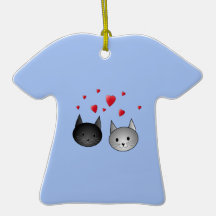 Cute Black and Grey Cats, with Hearts. Ornaments