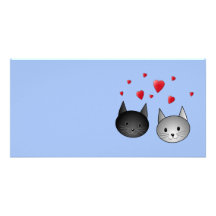 Cute Black and Grey Cats, with Hearts. Custom Photo Card