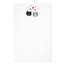 Cute Black and Grey Cats, with Hearts. Customised Stationery