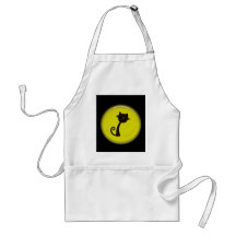 Cute Black Cat in yellow circle Aprons